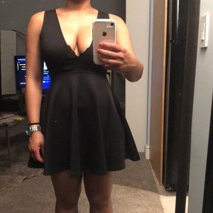 Black deep V fit & flare dress